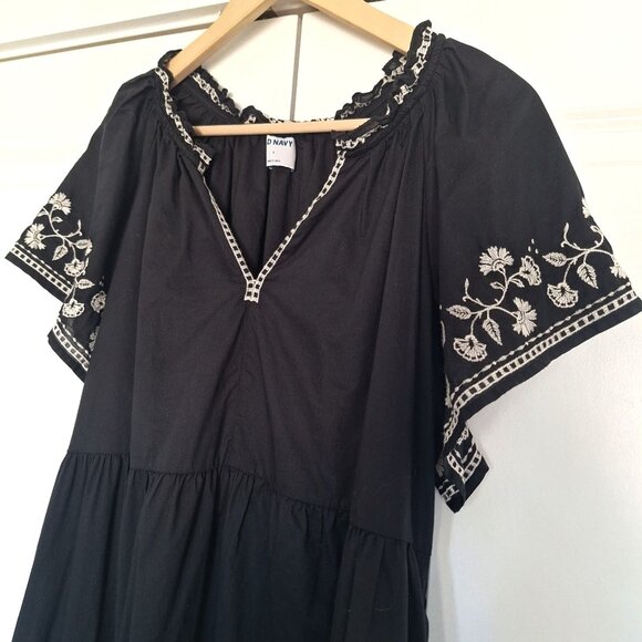 💙 Old Navy Cotton Embroidered Lined Pockets Dress Size L/XL Fall Cottage Boho - Picture 4 of 7